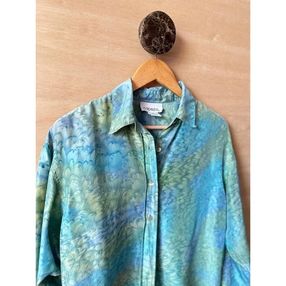 VTG Capezio Silk Tie Dye Blouse - Picture 3 of 6